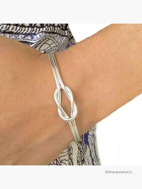 Sterling Silver Dainty Minimalist Knot Cuff Bracelet Adjustable 6 3/4"